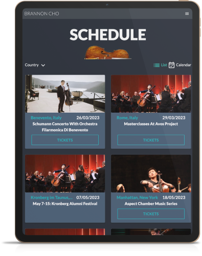 classical musician website design example on ipad