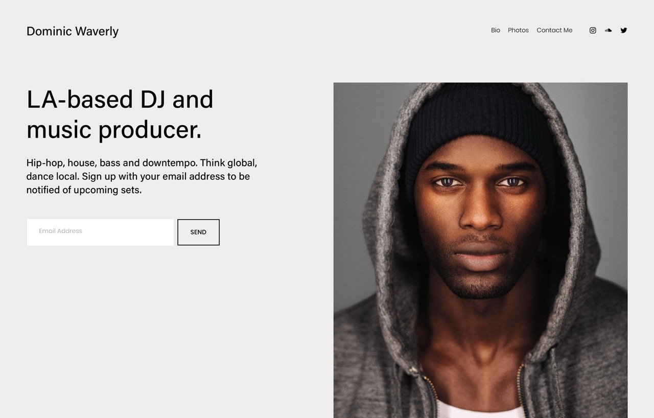 DJ website example on Squarespace