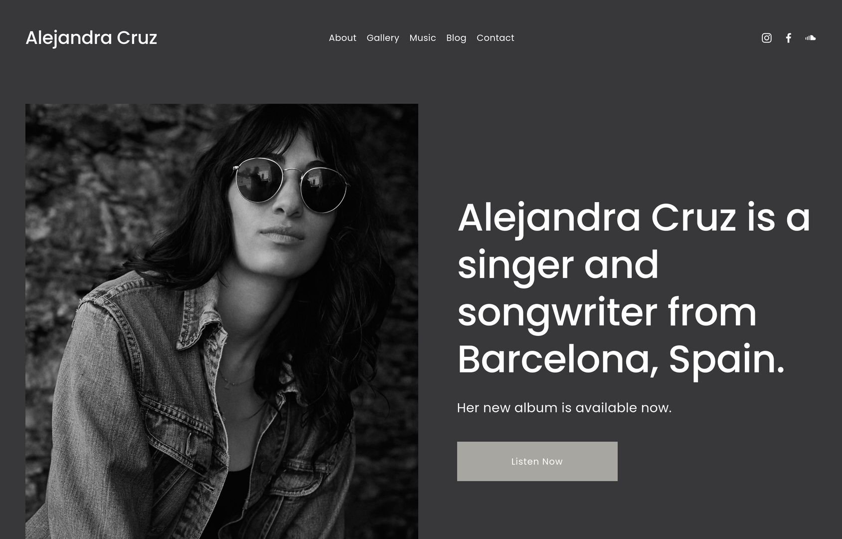 Singer website example on Squarespace