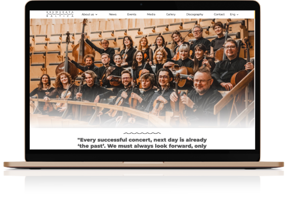 web design for a chamber orchestra, example on desktop device