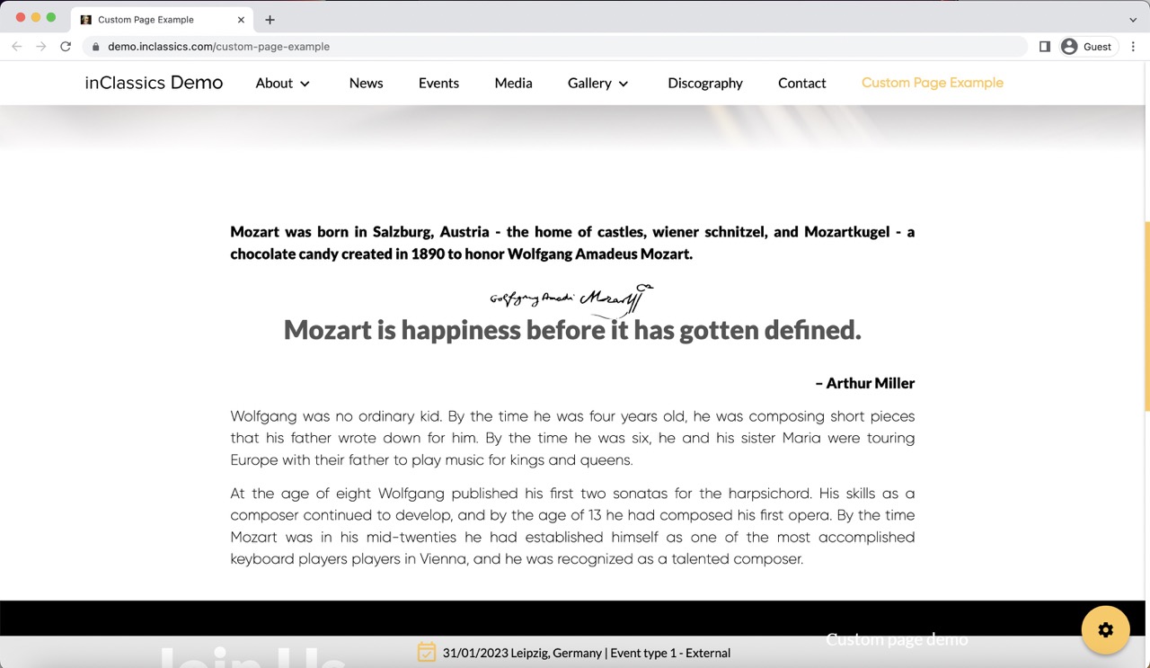 custom page classic block text block