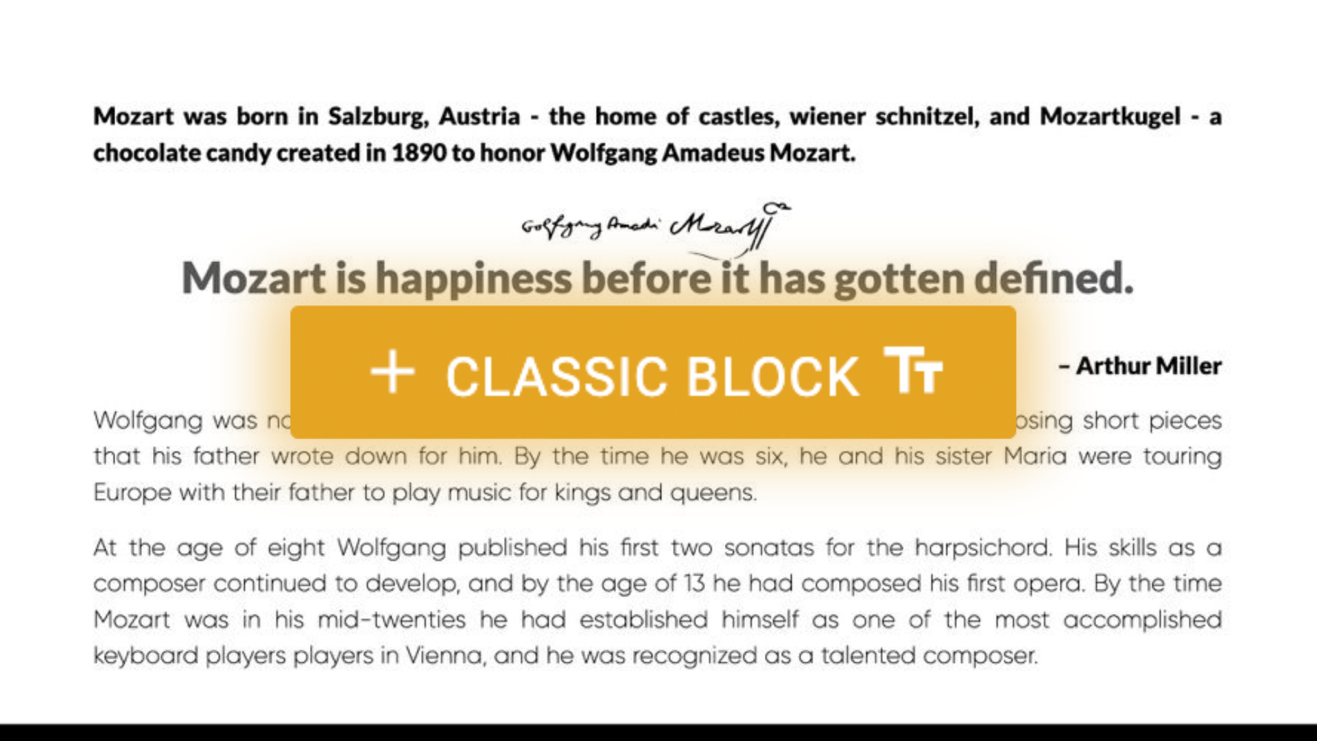 custom page classic block text block