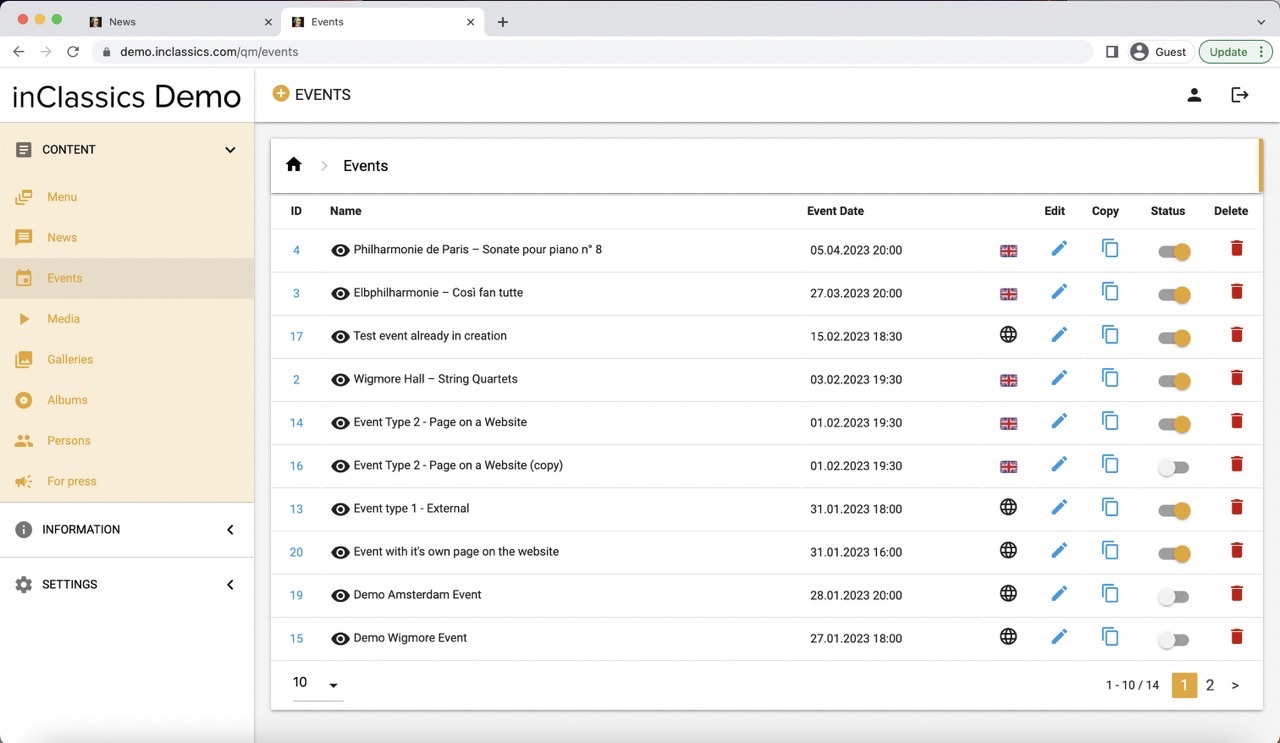 admin panel